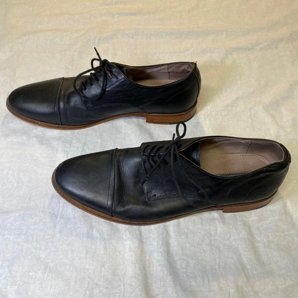Aston Grey Cap Toe‎ Oxford Dress Shoes Black Leather Mens 11.5
